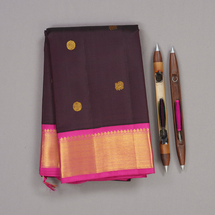 Hayagrivas Handloom Nagapazham Kanjivaram Silk Saree with Rani Pink Border KBF9D8-1