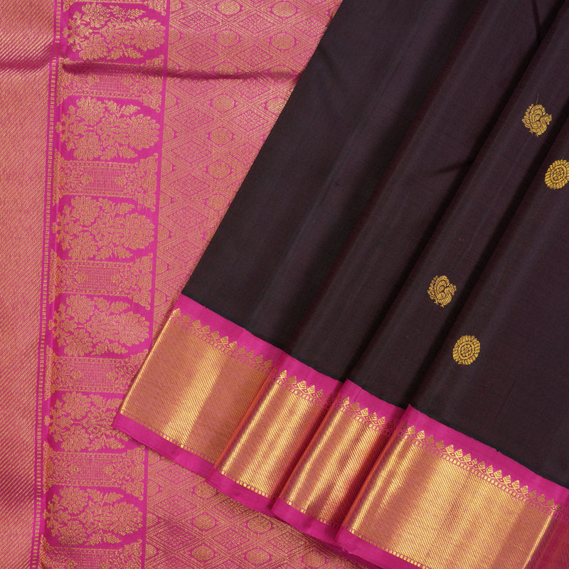 Hayagrivas Handloom Nagapazham Kanjivaram Silk Saree with Rani Pink Border KBF9D8-1
