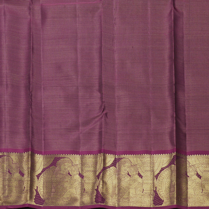 Hayagrivas Handloom Olive Green Kanjivaram Silk Saree with Purple Border KBFL162F1-1