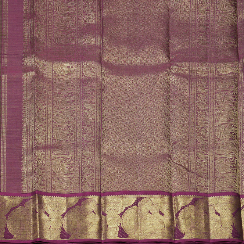 Hayagrivas Handloom Olive Green Kanjivaram Silk Saree with Purple Border KBFL162F1-1