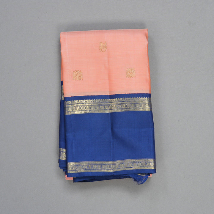 Hayagrivas Handloom Peach Pink Kanjivaram Silk Saree with Cobalt Blue Border KBFL166F1-1