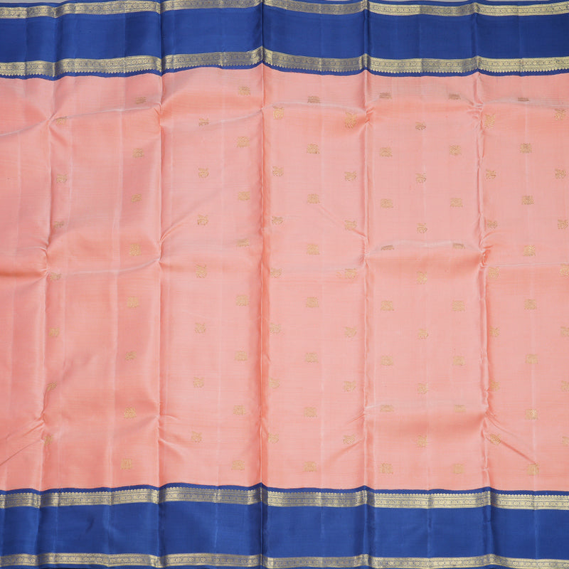 Hayagrivas Handloom Peach Pink Kanjivaram Silk Saree with Cobalt Blue Border KBFL166F1-1