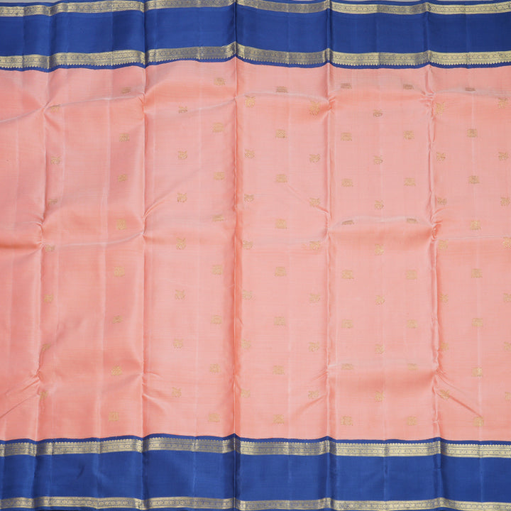 Hayagrivas Handloom Peach Pink Kanjivaram Silk Saree with Cobalt Blue Border KBFL166F1-1