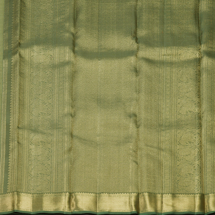 Hayagrivas Handloom Elaichi Green Kanjivaram Silk Saree with Sage Green Border KBFL168F1-1