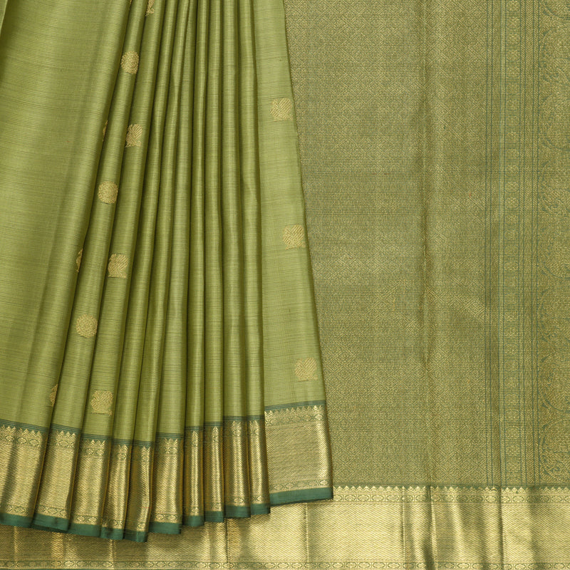 Hayagrivas Handloom Elaichi Green Kanjivaram Silk Saree with Sage Green Border KBFL168F1-1