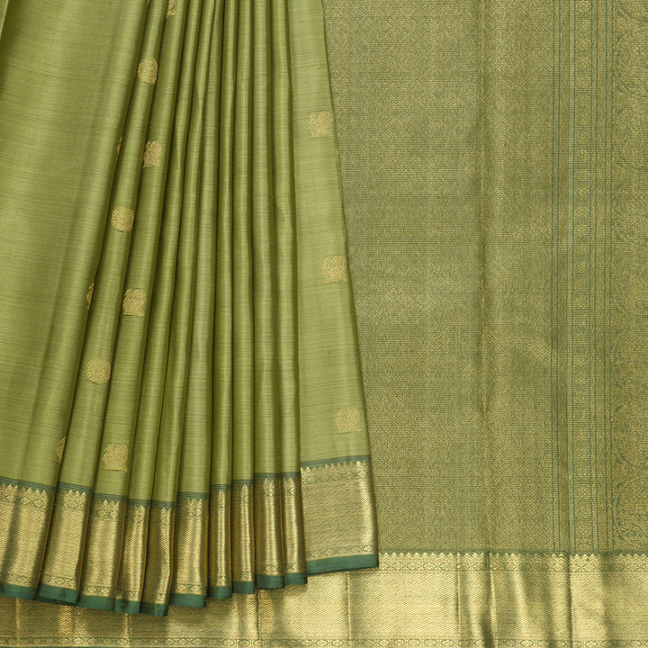 Hayagrivas Handloom Elaichi Green Kanjivaram Silk Saree with Sage Green Border KBFL168F1-1
