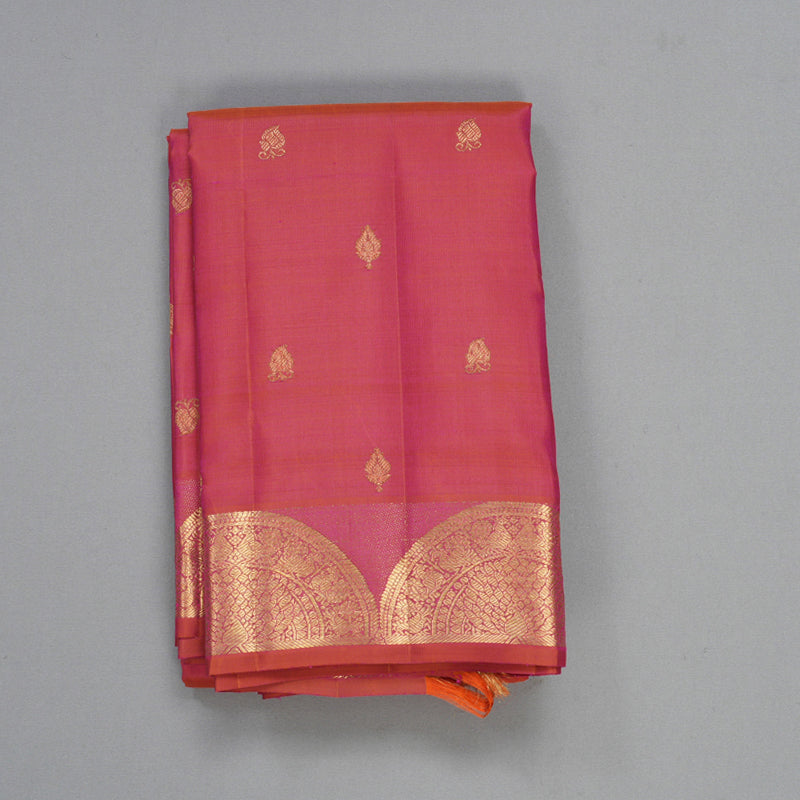 Hayagrivas Handloom Orangish-Pink Kanjivaram Silk Saree KBFL170F1-1