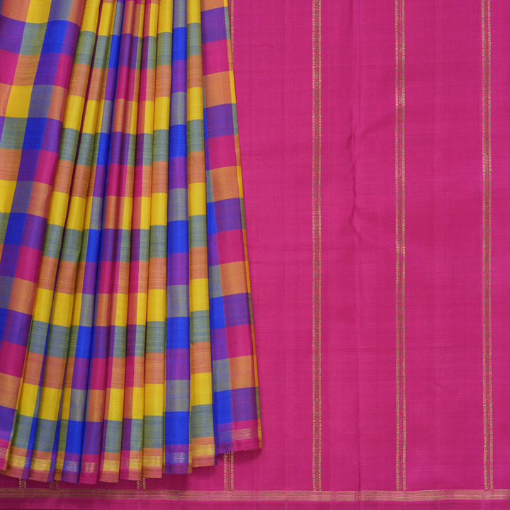 Hayagrivas Handloom Multicolour Checks Kanjivaram Silk Saree KBFL187F1-1