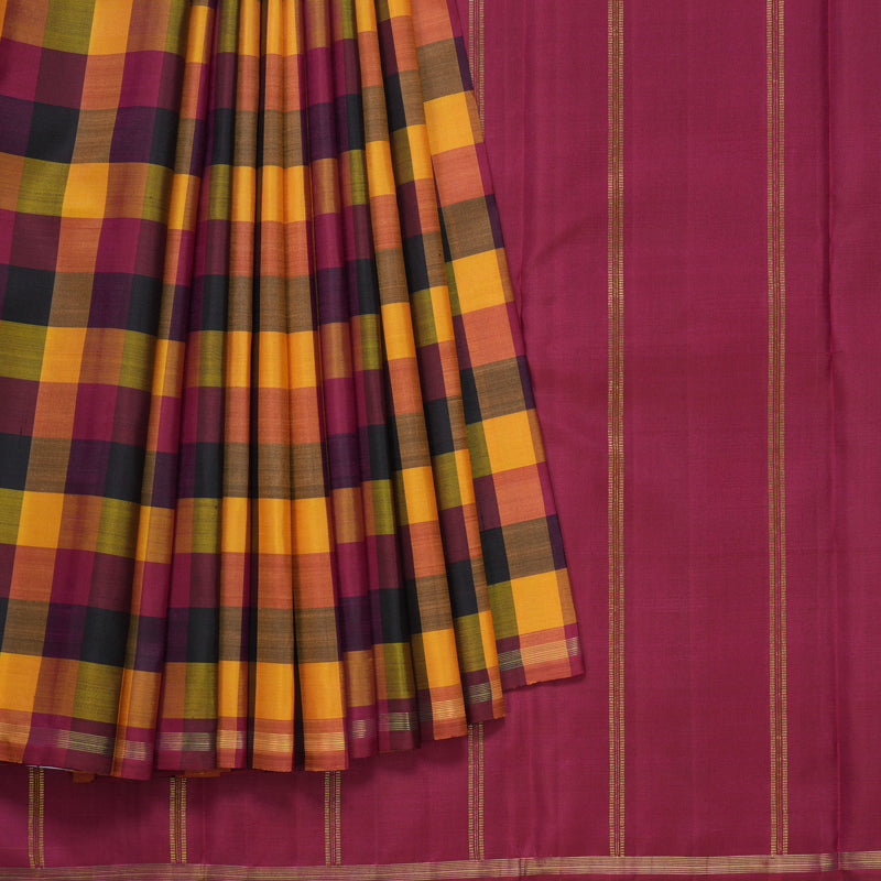 Hayagrivas Handloom Multicolour Checks Kanjivaram Silk Saree KBFL188F1-1