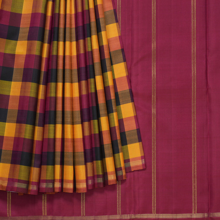 Hayagrivas Handloom Multicolour Checks Kanjivaram Silk Saree KBFL188F1-1