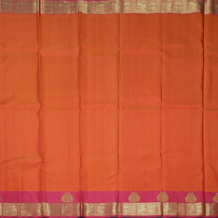 Hayagrivas Handloom Orange Kanjivaram Silk Saree with Pink Border KBFL190F1-1