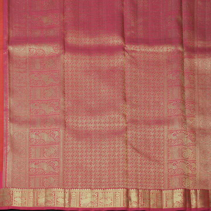 Hayagrivas Handloom Orange Kanjivaram Silk Saree with Pink Border KBFL190F1-1