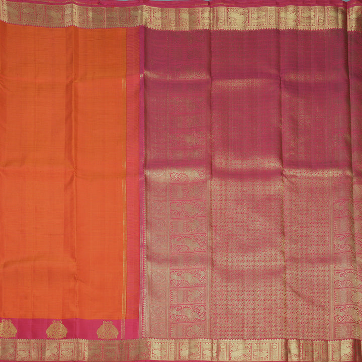 Hayagrivas Handloom Orange Kanjivaram Silk Saree with Pink Border KBFL190F1-1