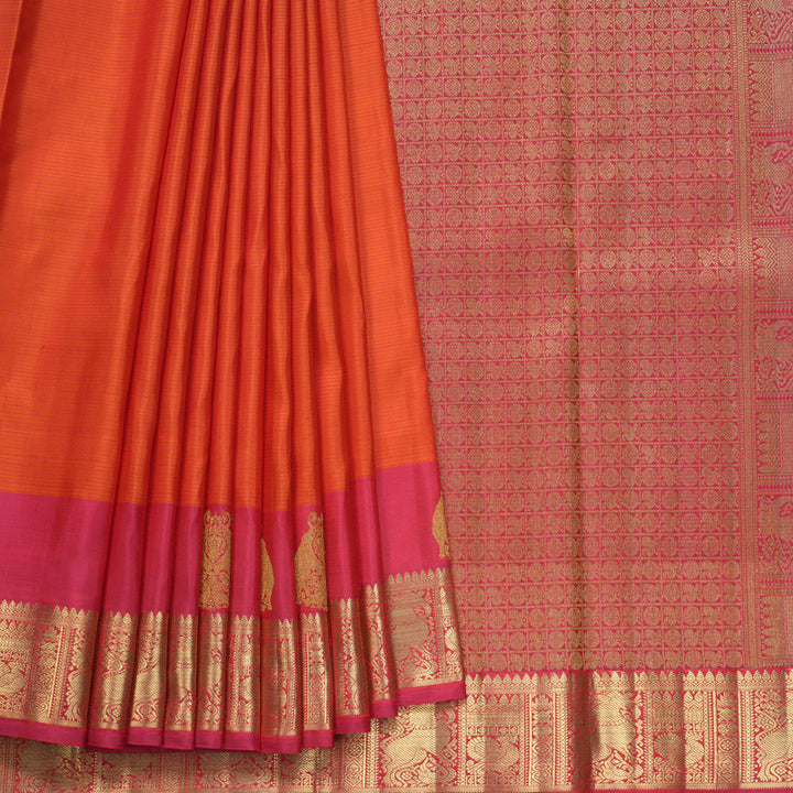 Hayagrivas Handloom Orange Kanjivaram Silk Saree with Pink Border KBFL190F1-1
