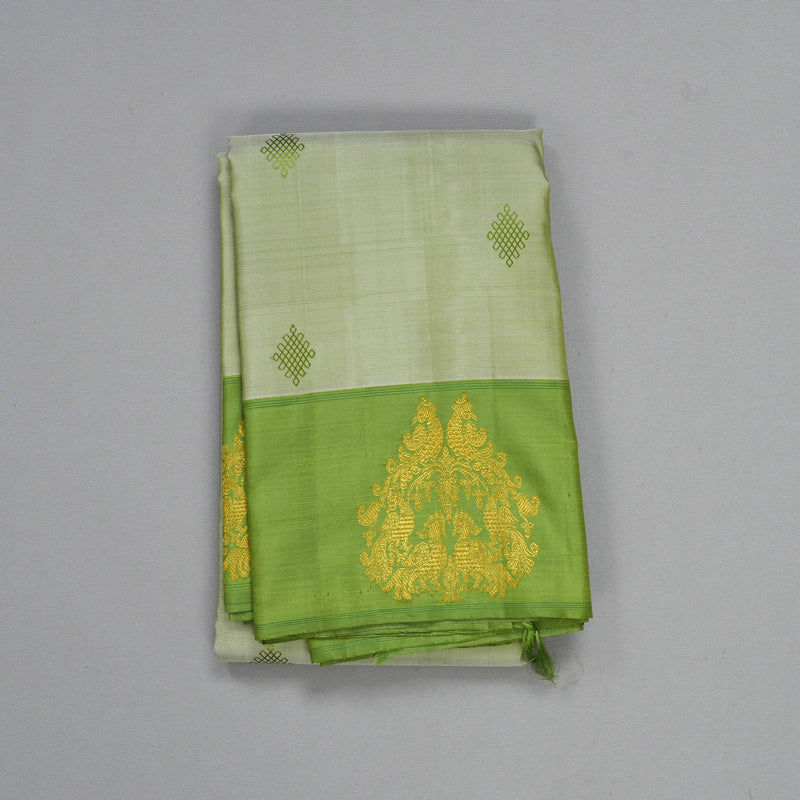 Hayagrivas Handloom Pastel Green Kanjivaram Silk Saree with Leaf Green Border KBFL191F1-1