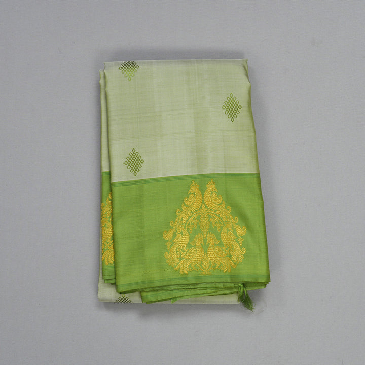 Hayagrivas Handloom Pastel Green Kanjivaram Silk Saree with Leaf Green Border KBFL191F1-1