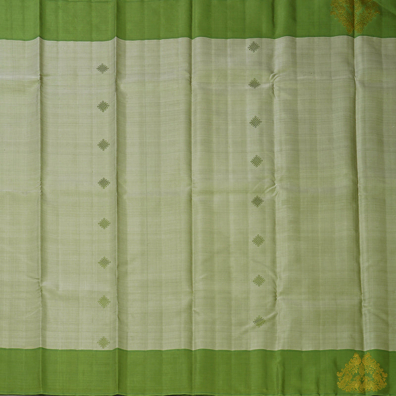 Hayagrivas Handloom Pastel Green Kanjivaram Silk Saree with Leaf Green Border KBFL213G1-1