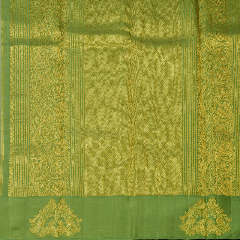 Hayagrivas Handloom Pastel Green Kanjivaram Silk Saree with Leaf Green Border KBFL213G1-1