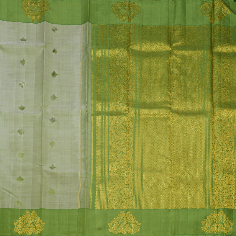 Hayagrivas Handloom Pastel Green Kanjivaram Silk Saree with Leaf Green Border KBFL213G1-1
