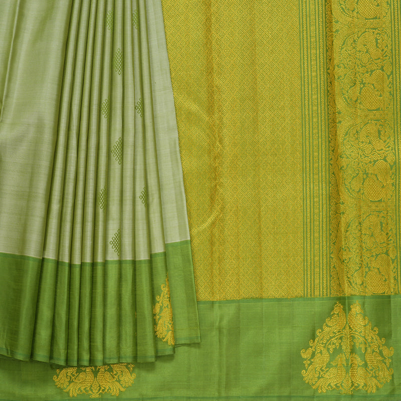 Hayagrivas Handloom Pastel Green Kanjivaram Silk Saree with Leaf Green Border KBFL191F1-1