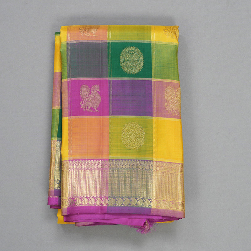 Hayagrivas Handloom Multicolour Checks Kanjivaram Silk Saree KBFL193F1-1