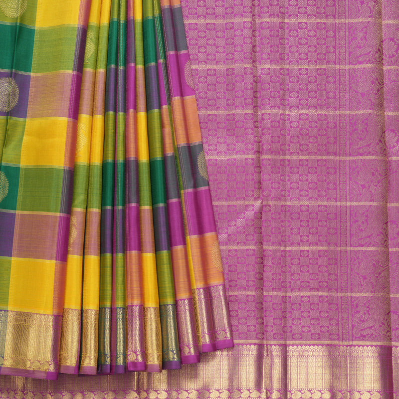 Hayagrivas Handloom Multicolour Checks Kanjivaram Silk Saree KBFL193F1-1