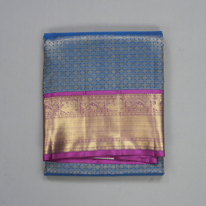 Hayagrivas Handloom Peacock Blue Ten Yards Silk Saree KBFL194F1-1