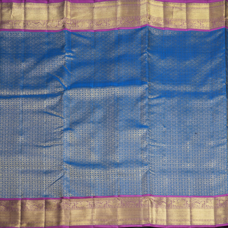 Hayagrivas Handloom Peacock Blue Ten Yards Silk Saree KBFL194F1-1