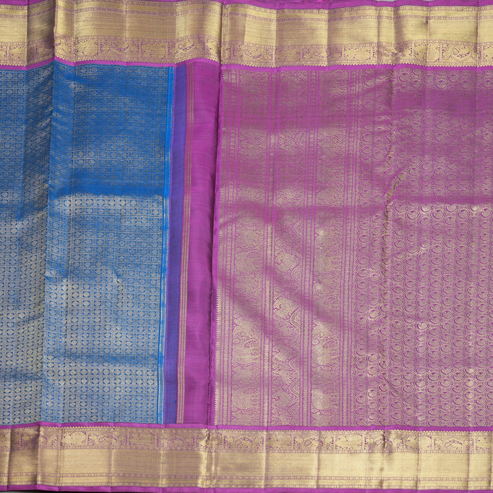 Hayagrivas Handloom Peacock Blue Ten Yards Silk Saree KBFL194F1-1