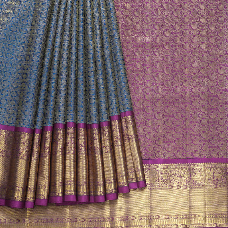 Hayagrivas Handloom Peacock Blue Ten Yards Silk Saree KBFL194F1-1