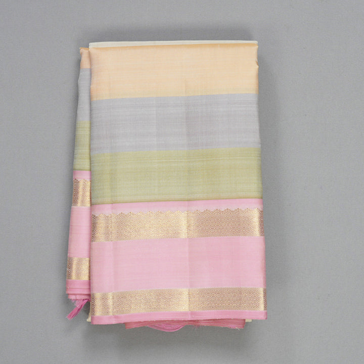 Hayagrivas Handloom Half-White Kanjivaram Silk Saree with Multicolour Border KBFL199F1-1
