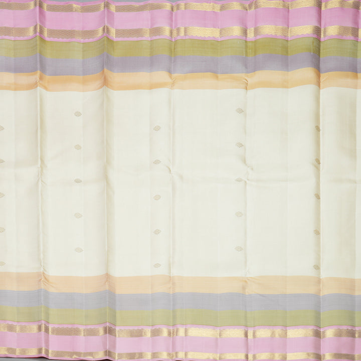 Hayagrivas Handloom Half-White Kanjivaram Silk Saree with Multicolour Border KBFL199F1-1