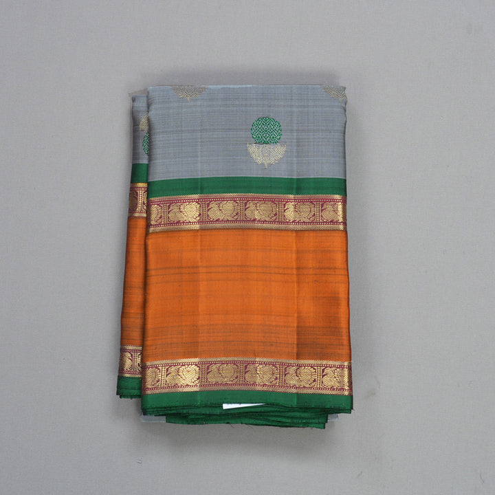 Hayagrivas Handloom Grey Kanjivaram Silk Saree with Rust Orange Border KBFL200F1-1