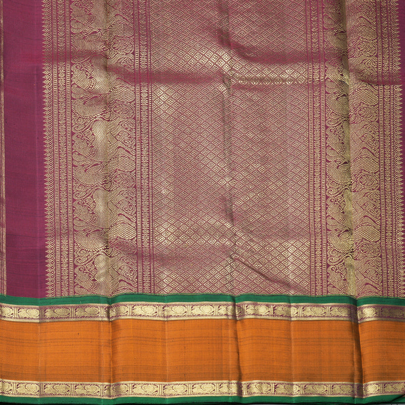 Hayagrivas Handloom Grey Kanjivaram Silk Saree with Rust Orange Border KBFL200F1-1