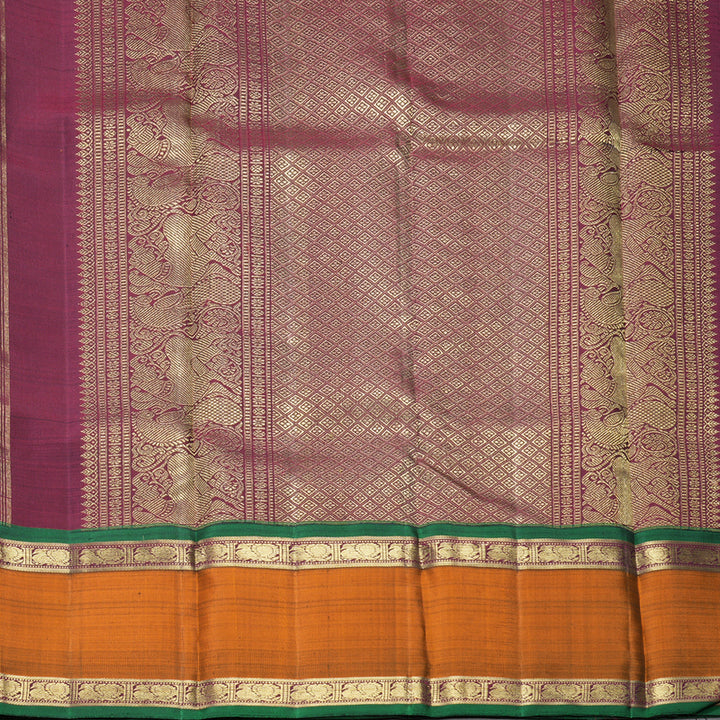 Hayagrivas Handloom Grey Kanjivaram Silk Saree with Rust Orange Border KBFL200F1-1