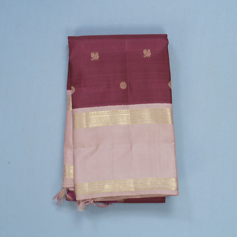 Hayagrivas Handloom Burgundy Kanjivaram Silk Saree with Onion Pink Border KBFL201G1-1-SBS-BF201