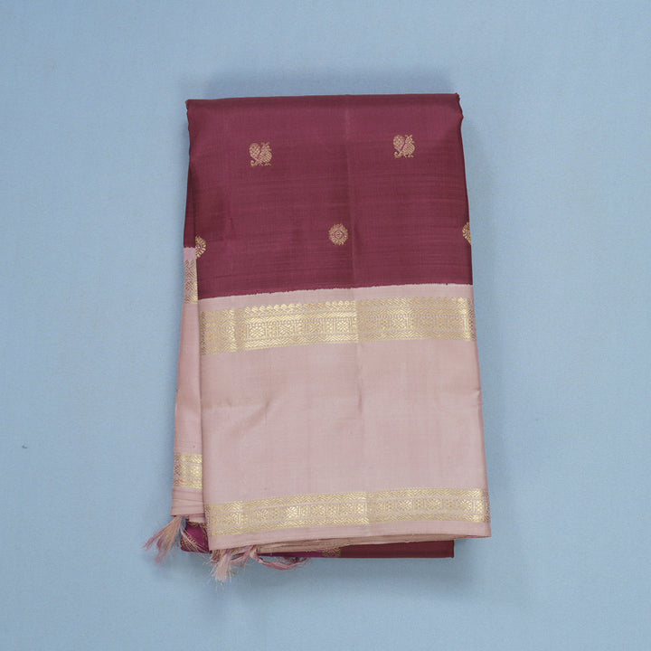 Hayagrivas Handloom Burgundy Kanjivaram Silk Saree with Onion Pink Border KBFL201G1-1-SBS-BF201