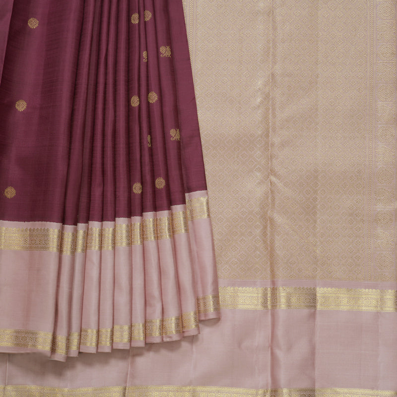 Hayagrivas Handloom Burgundy Kanjivaram Silk Saree with Onion Pink Border KBFL201G1-1-SBS-BF201