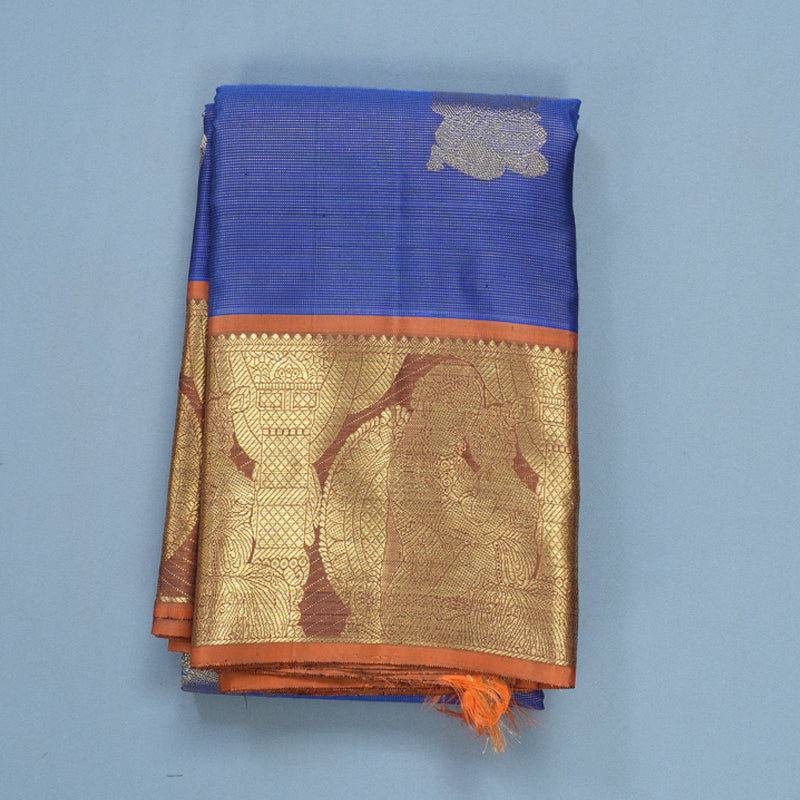Hayagrivas Handloom Royal Blue Kanjivaram Silk Saree with Rust Orange Border KBFL203G1-1-SBS-BF203