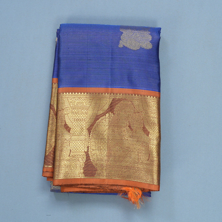 Hayagrivas Handloom Royal Blue Kanjivaram Silk Saree with Rust Orange Border KBFL203G1-1-SBS-BF203