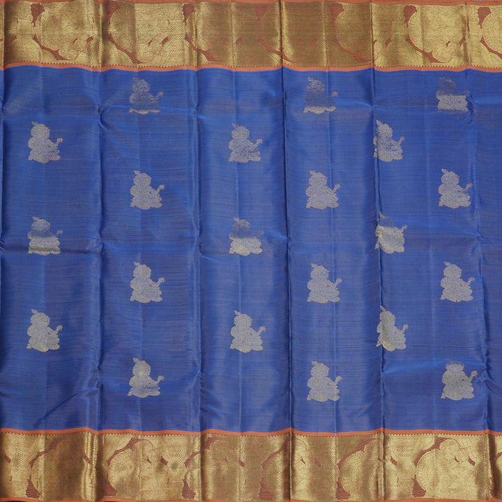 Hayagrivas Handloom Royal Blue Kanjivaram Silk Saree with Rust Orange Border KBFL203G1-1-SBS-BF203