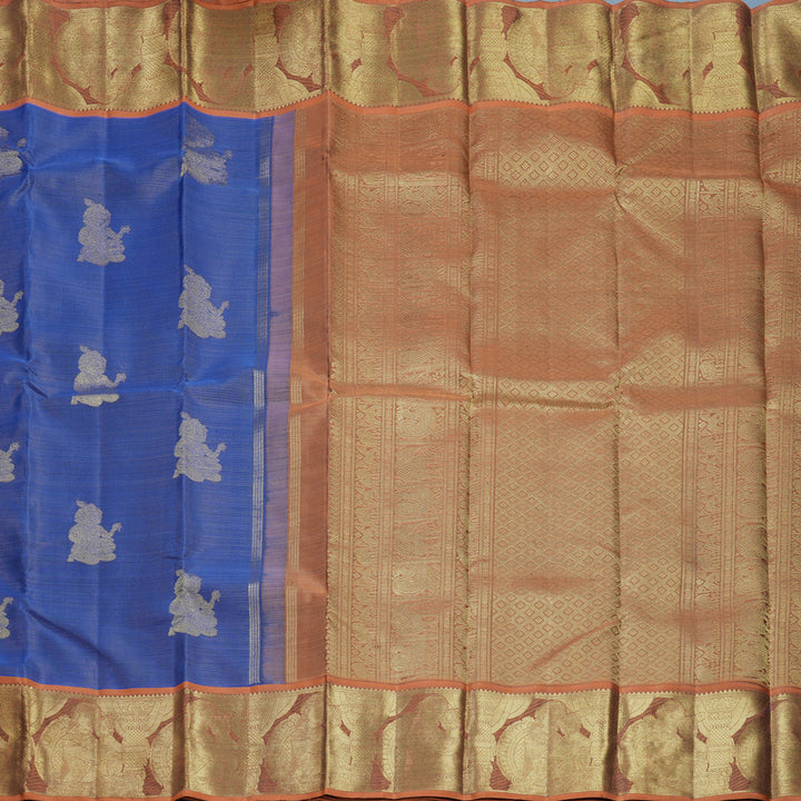 Hayagrivas Handloom Royal Blue Kanjivaram Silk Saree with Rust Orange Border KBFL203G1-1-SBS-BF203