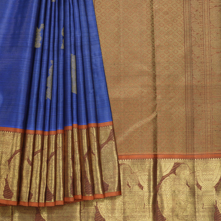 Hayagrivas Handloom Royal Blue Kanjivaram Silk Saree with Rust Orange Border KBFL203G1-1-SBS-BF203