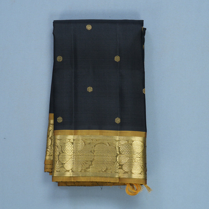 Hayagrivas Handloom Black Kanjivaram Silk Saree with Olive Green Border KBFL204G1-1-SBS-BF204