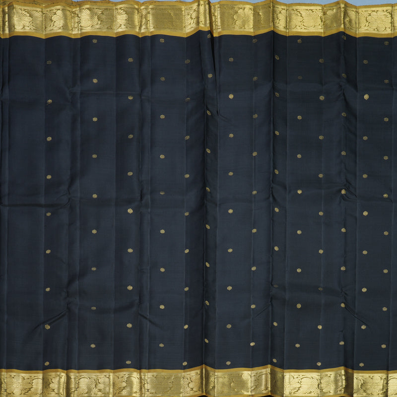 Hayagrivas Handloom Black Kanjivaram Silk Saree with Olive Green Border KBFL204G1-1-SBS-BF204