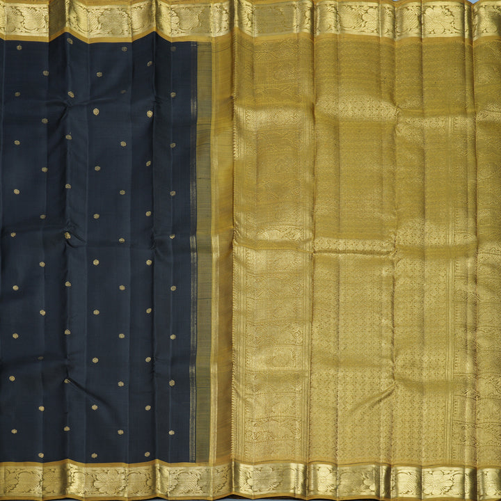 Hayagrivas Handloom Black Kanjivaram Silk Saree with Olive Green Border KBFL204G1-1-SBS-BF204