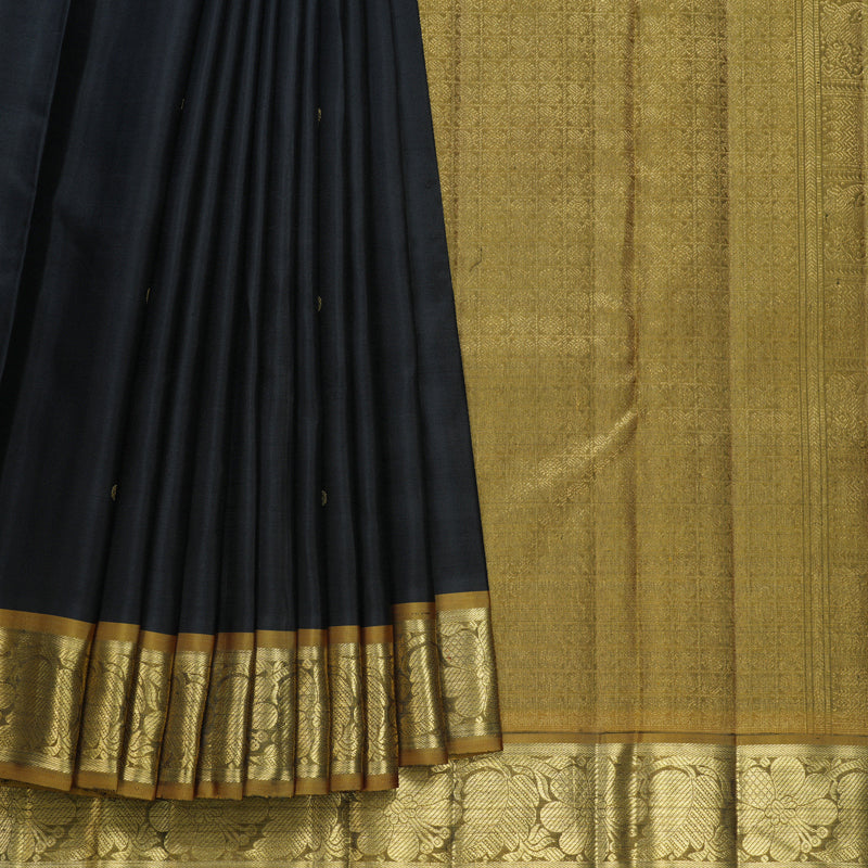 Hayagrivas Handloom Black Kanjivaram Silk Saree with Olive Green Border KBFL204G1-1-SBS-BF204