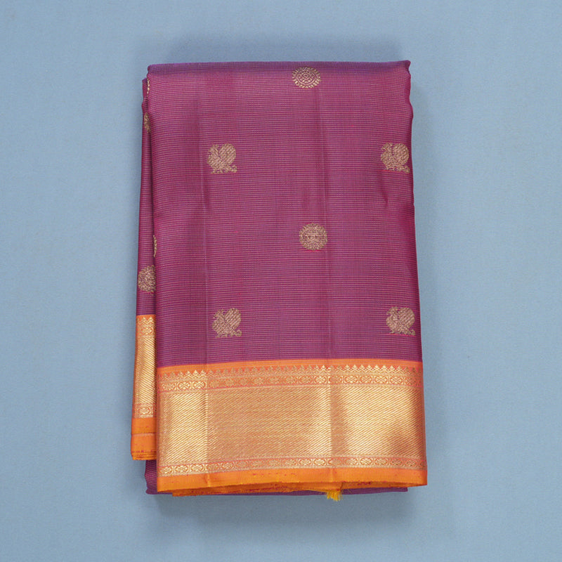 Hayagrivas Handloom Vadamalli Purple Kanjivaram Silk Saree with Orange Border KBFL207G1-1-SBS-BF207