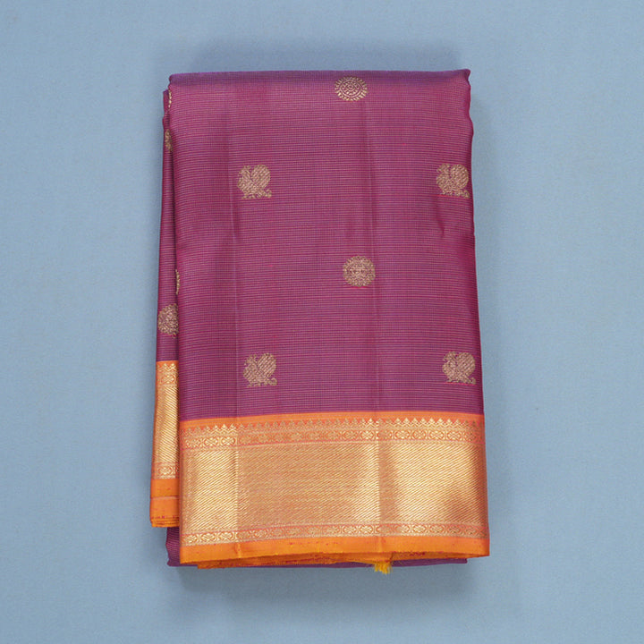 Hayagrivas Handloom Vadamalli Purple Kanjivaram Silk Saree with Orange Border KBFL207G1-1-SBS-BF207