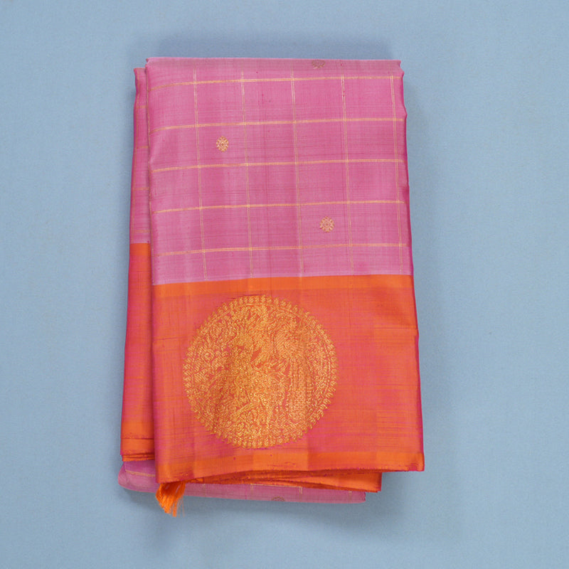 Hayagrivas Handloom Pink Kanjivaram Silk Saree with Orangish-Pink Border KBFL210G1-1-SBS-BF210